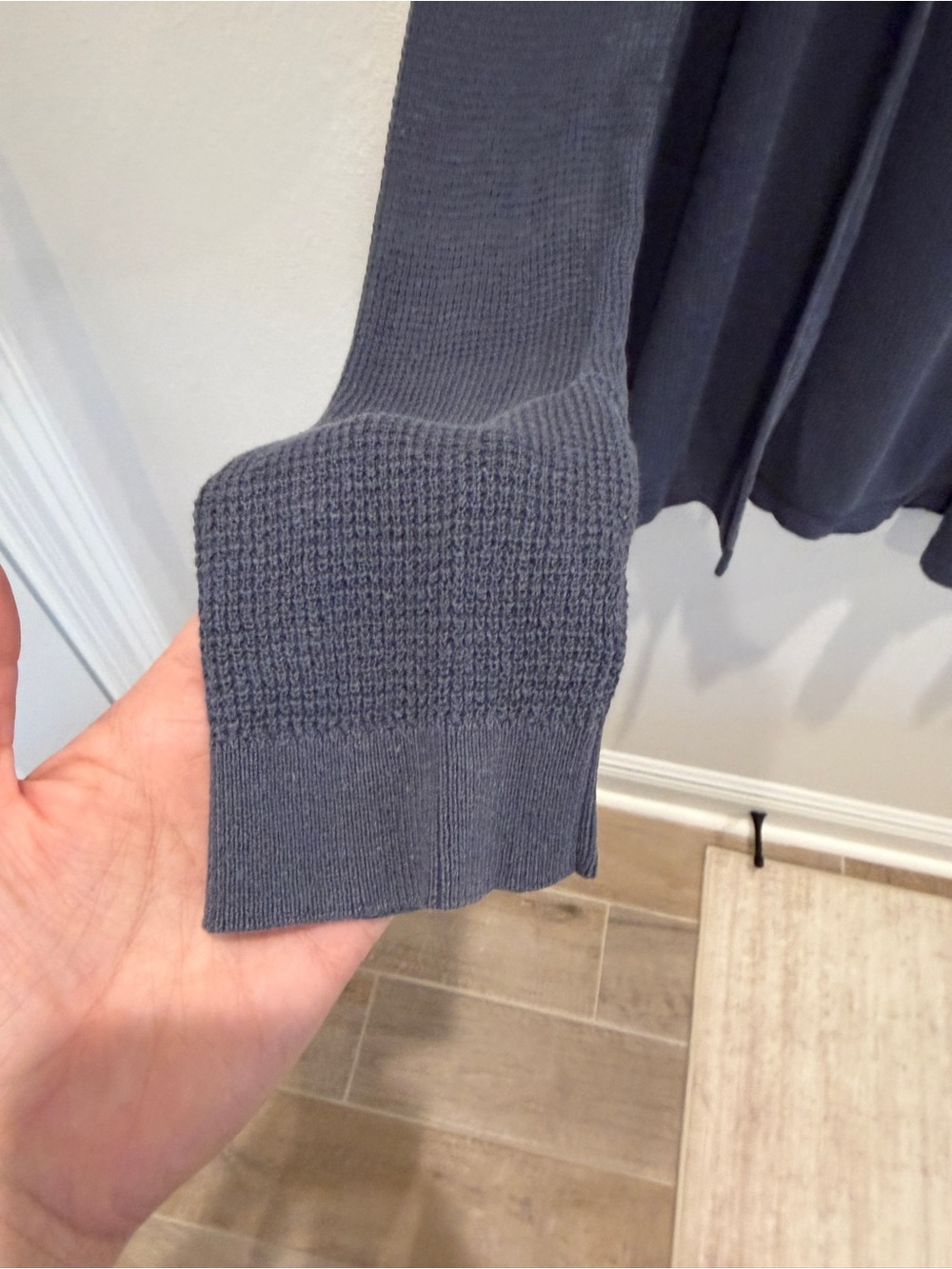Sigrid Olsen Open-Front Hooded Cardigan in Slate Blue Waffle Texture - Picture 4 of 8